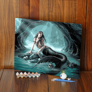 diy/数字油画美人鱼创意手绘填色油彩客厅卧室餐厅装饰画挂画包邮