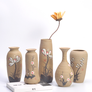 景德镇陶瓷花瓶素陶手绘小陶罐中式花瓶摆件创意家居装饰插花花器