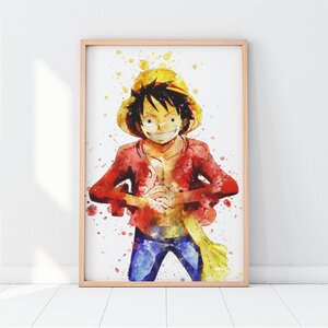 手绘动漫海报有框画火影忍者七龙珠海贼王龙猫咖啡厅水彩风装饰画