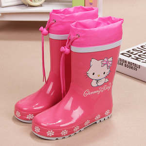 韩国儿童雨鞋女童卡通束口布防水雨靴粉色女孩猫咪套鞋橡胶水鞋