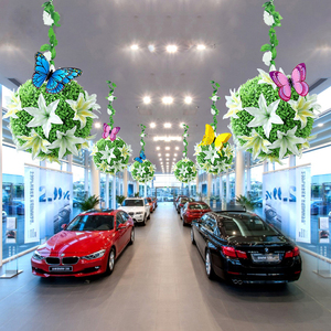 秋季中秋美陈装饰超市珠宝店汽车4s店展厅仿真百合花草球吊饰布置