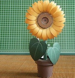 立体折纸手工diy模型剪纸 仿真盆栽植物 向日葵 鲜花 3d纸模制作