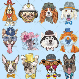手绘卡通q版小动物狗狗头像狗年海报png免扣图片ai矢量设计素材