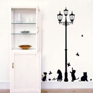 路灯小黑猫简约墙贴客厅卧室宿舍墙壁纸装饰贴画玄关客厅创意贴画