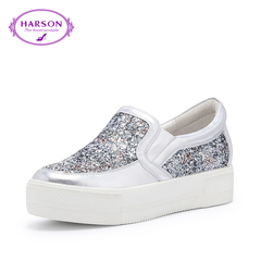 哈森harson2016春季新品舒适女款平跟亮片圆头板鞋