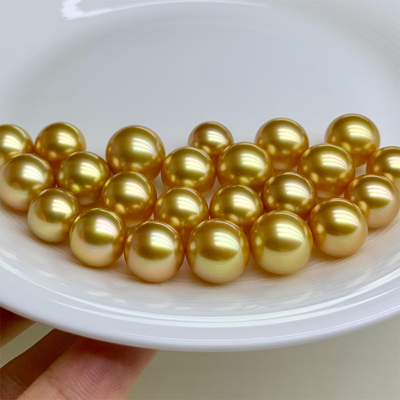 海臣珍珠 精品南洋金珠裸珠变态金深金精灵珠正金黄精灵珠10-14mm