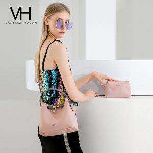 VH女包2018新款春季单肩包时尚简约小鹿水桶包百搭女士牛皮斜挎包单肩包