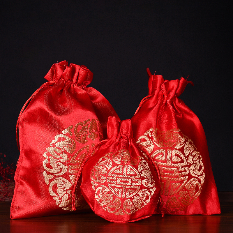 菲寻创意结婚伴手礼婚礼织锦袋婚庆用品中国风喜糖盒抽绳喜糖袋子