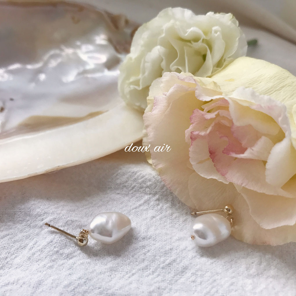 【Doux air】秘密花园 巴洛克珍珠复古气质耳环14k包金耳钉女耳夹
