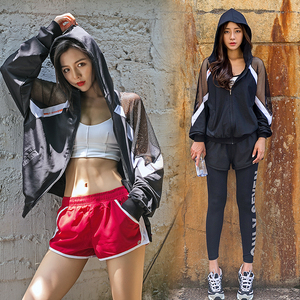 跑步运动套装女 夏2017新款防晒衣运动外套瑜伽服三件套健身服瑜伽服