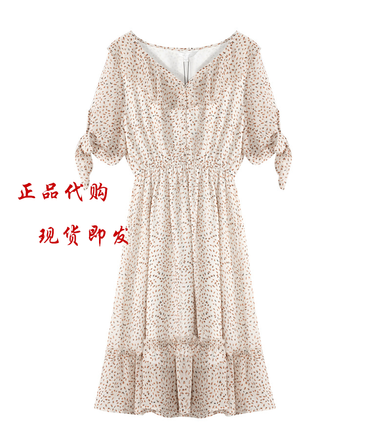 Lagogo/拉谷谷2019夏季新款裙子V领边裙雪纺连衣裙女IALL303A35