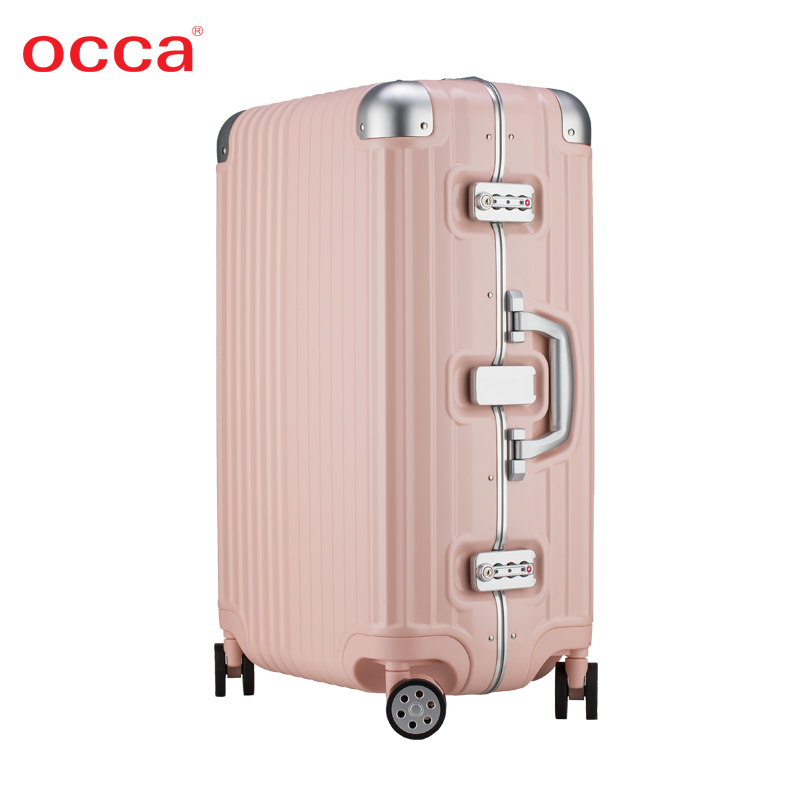 OCCA淡粉色纯PC旅行箱男 潮流磨砂拉杆箱 女25寸万向轮行李箱