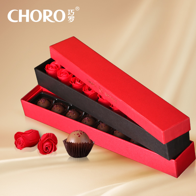 巧罗圣诞节夹心黑巧克力礼盒装情人节玫瑰皂花惊喜送女友生日礼物