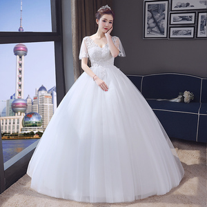 孕妇婚纱高腰2018新款夏季修身显瘦简约白色双肩新娘结婚婚纱礼服婚纱