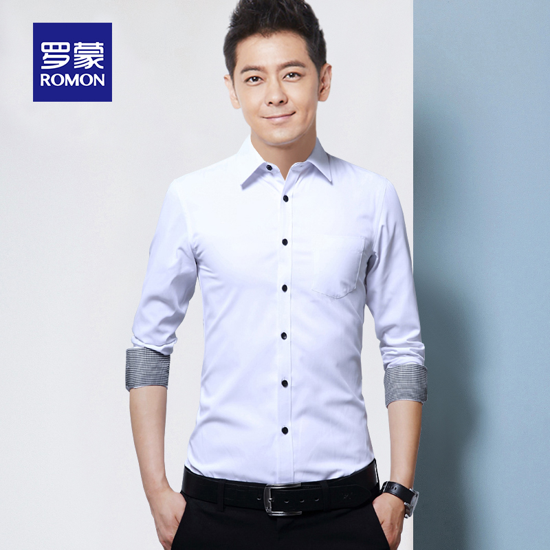 罗蒙男士长袖衬衫休闲时尚宽松衬衣青年个性韩版男装大码潮流寸衫