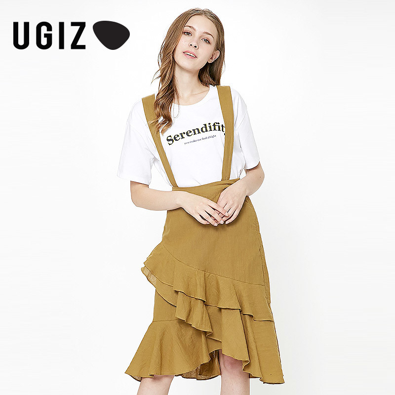 UGIZ2019夏季新品女装纯色休闲百搭背带半身裙女UBKB554A