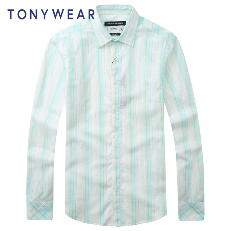 TONY WEAR汤尼威尔男士春秋商务休闲色织款条长袖衬衫包邮