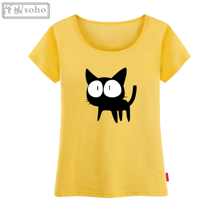 可爱小猫咪卡通短袖T恤女学生 圆领百搭休闲修身显瘦上衣潮