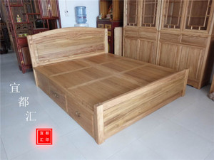 单人床实木 span class=h>老榆木 /span>高箱床储物床1.8米1.