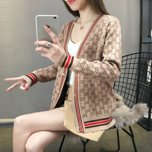 Mouxiu/魔袖春装针织开衫女2018春新款韩版宽松单排扣外套毛衣潮针织衫女