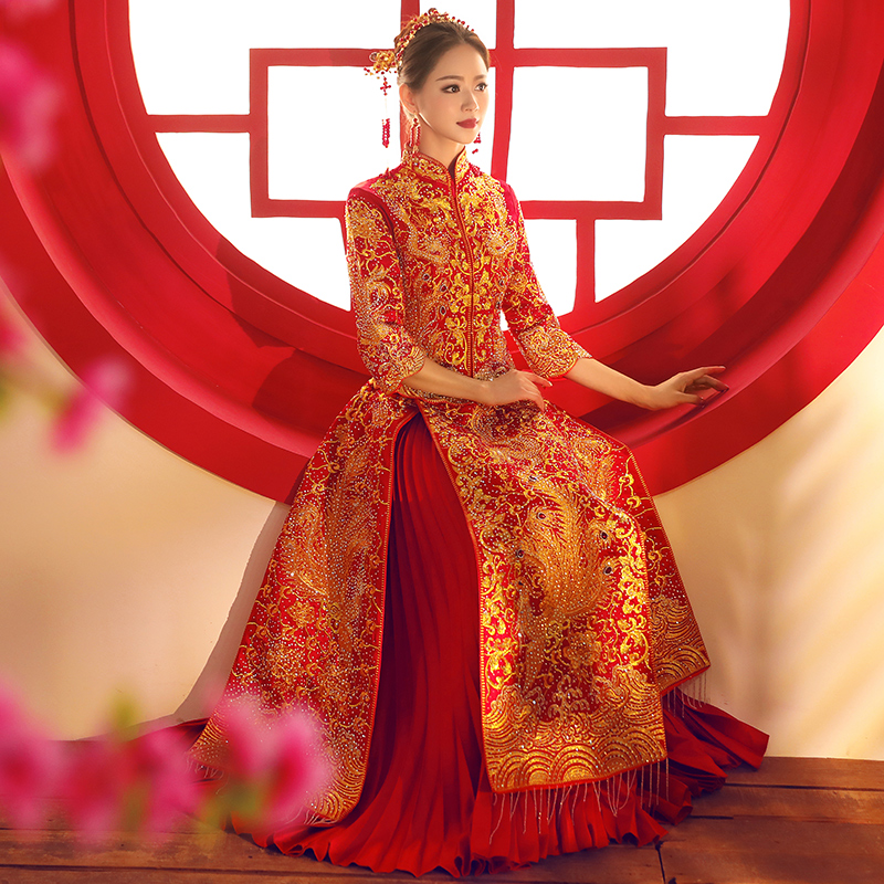 秀禾服新娘古装嫁衣2018新款红色中式婚纱宫廷中国风旗袍夏季薄款