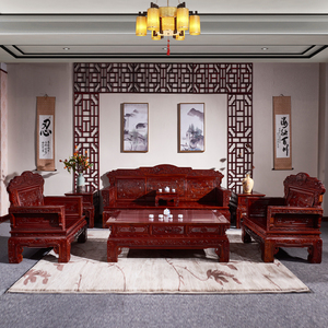 集美红红木家具非洲酸枝木七件套雕花组合沙发明清古典厚重沙发