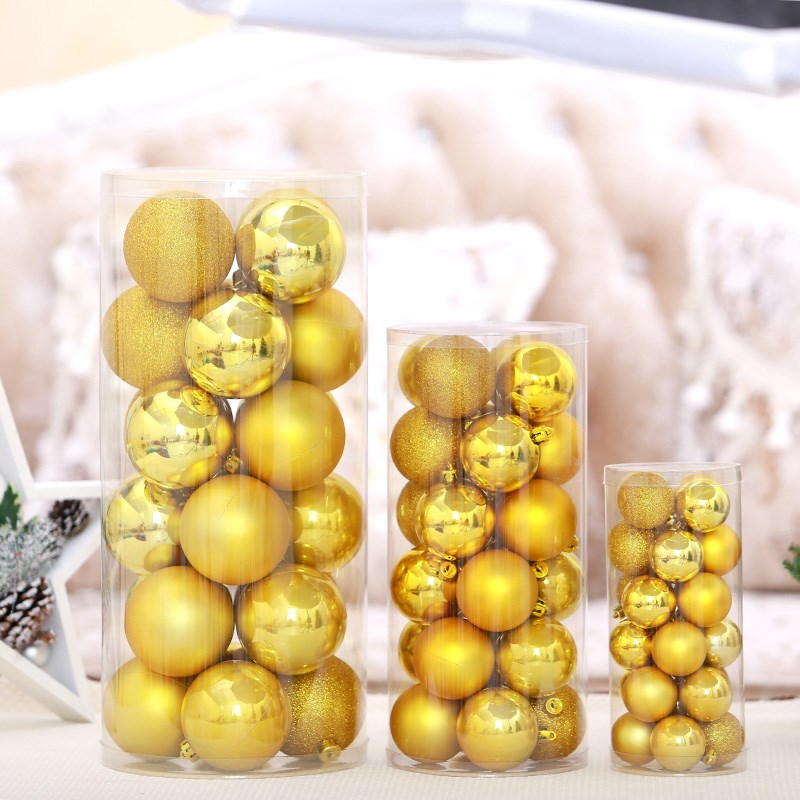 新圣诞球装饰品 桶装24个塑料彩球8cm圣诞树挂饰吊件家居用