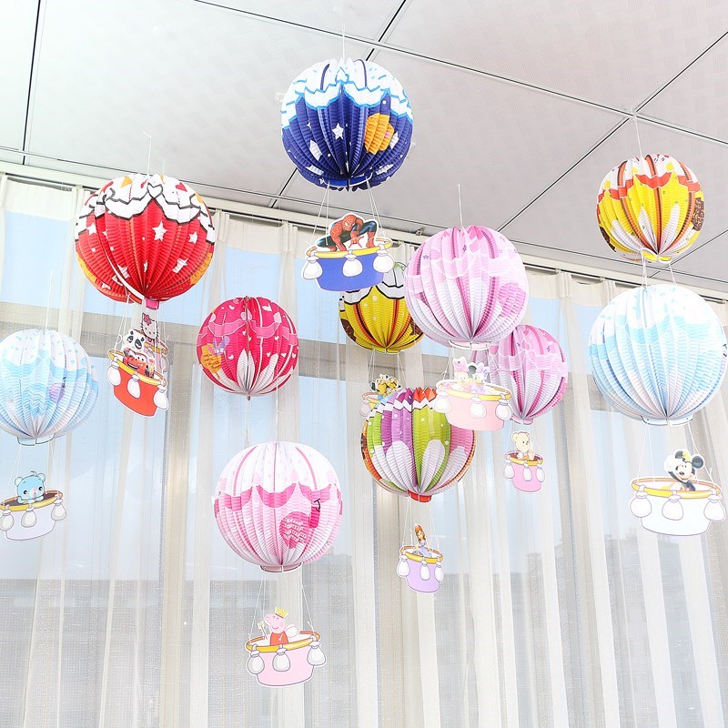 六一儿童节布置教室走廊吊饰热气球装饰挂饰幼儿园折叠纸卡通灯笼