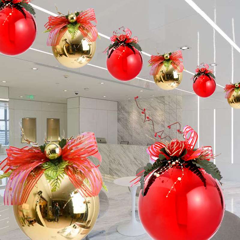圣诞节装饰品新品圣诞球金红装饰蝴蝶结球塑料球场景装饰吊顶挂饰