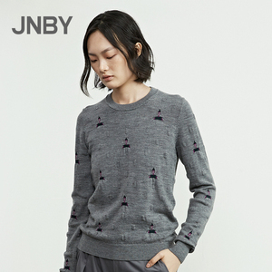 jnby/江南布衣2018秋新品圆领套头趣味图案羊毛针织 span class=h>衫 
