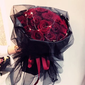 七夕情人节 创意个性高端雾面黑纱红玫瑰花束上海同城鲜花速递