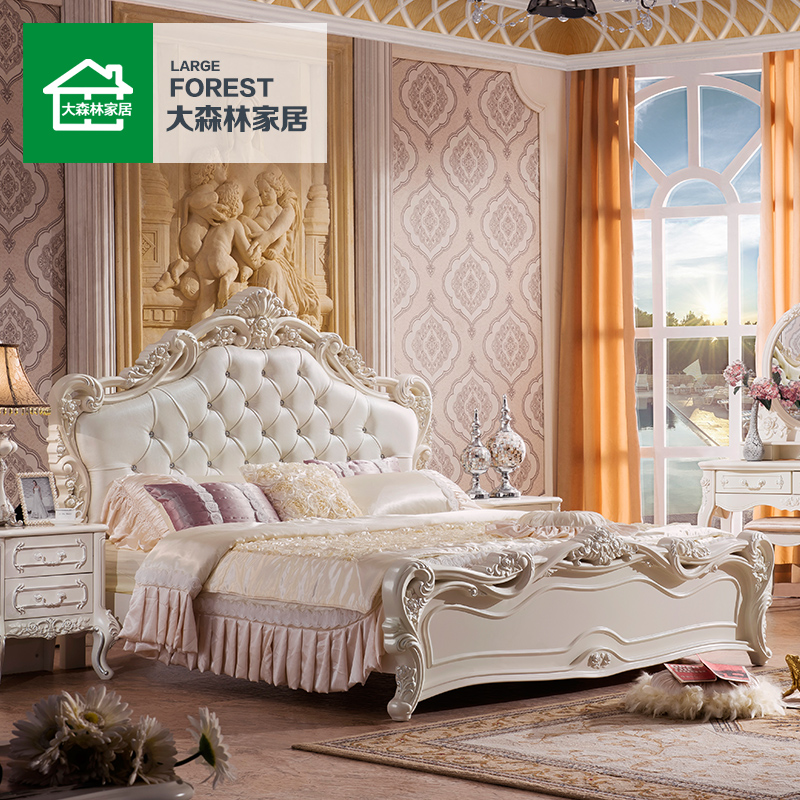 大森林家具欧式床储物主卧公主床白色实木双人床法式高箱婚床G2
