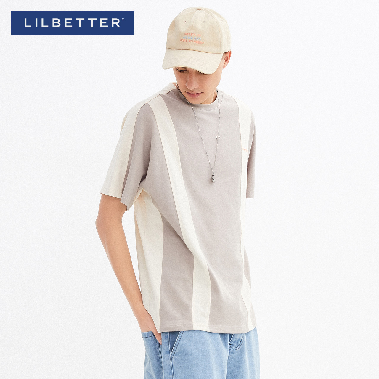 Lilbetter夏季短袖男撞色条纹半袖简约百搭T恤2019新款上衣男潮流