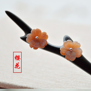 扶摇皇后同款黑檀木发簪发饰古典汉服配饰流苏贝壳花桃花梨花复古