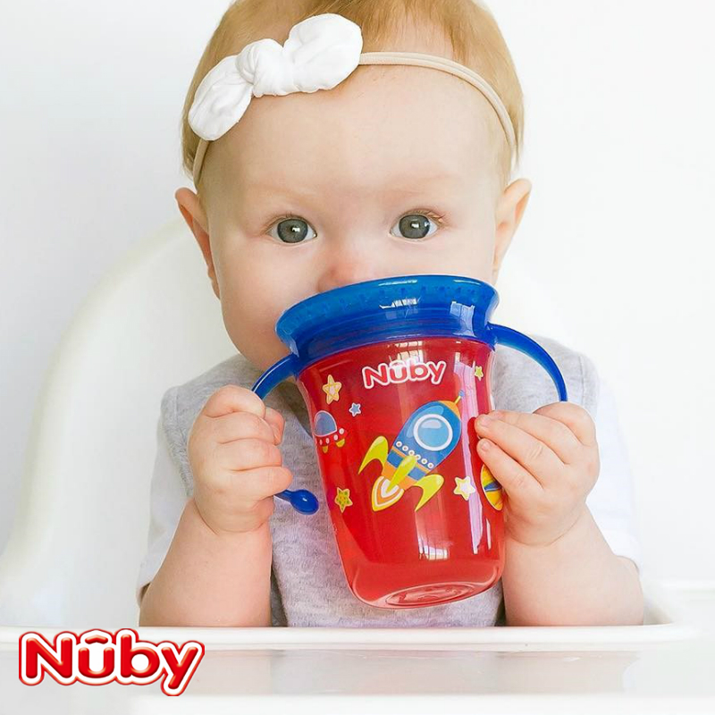 美国Nuby努比宝宝360度防漏学饮杯 婴儿童水杯婴幼儿魔术杯带手柄
