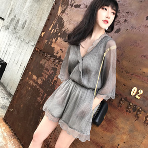 ◆MMCO◆2017夏装新款气质纱上衣阔腿短裤两件套装时尚女装安娜家时尚女装