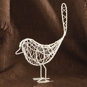 创意北欧白色铁艺编织小 span class=h>鸟 /span>麻雀摆件铁丝动物装 
