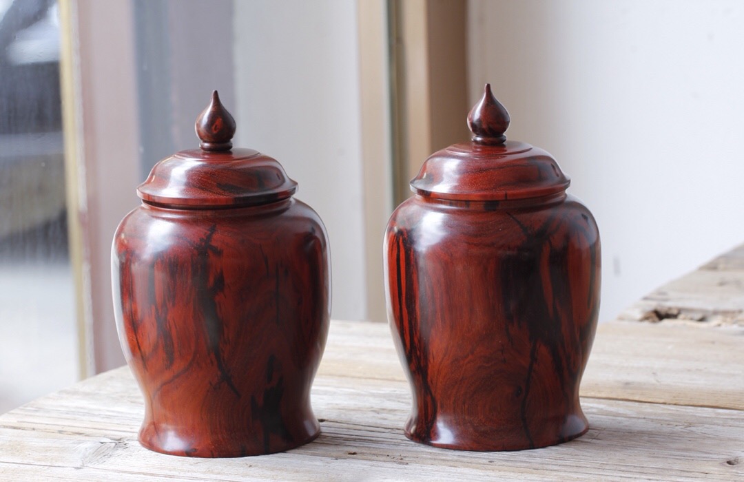 印度小叶紫檀摆件将军罐 茶叶罐一对整木制器茶道用品 木雕工艺品