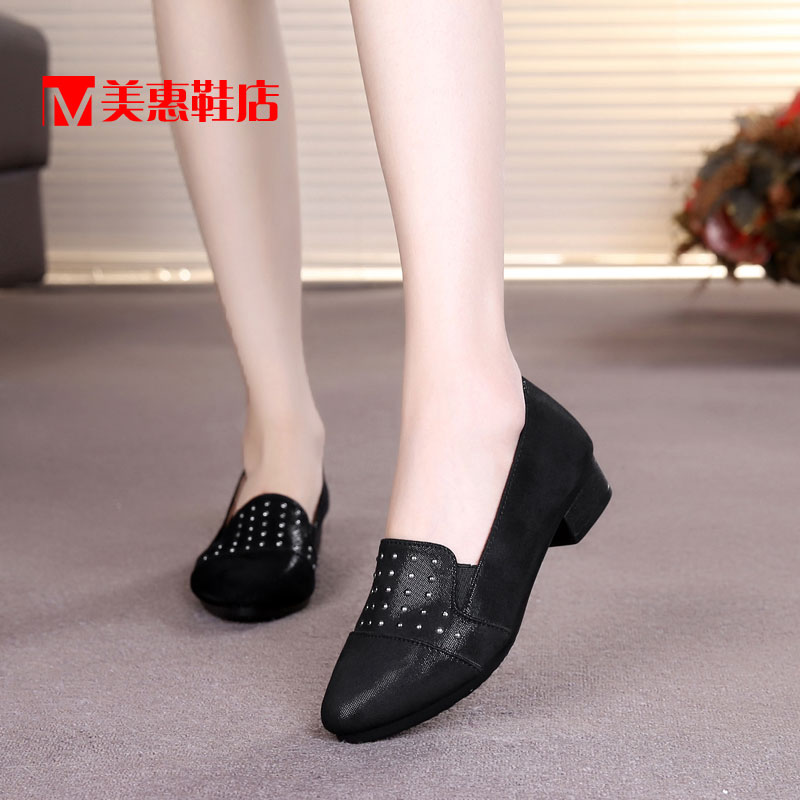 老北京布鞋女秋季2017新款韩版百搭单鞋中跟粗跟妈妈鞋休闲一脚蹬