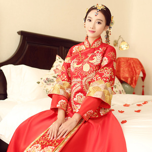 2017夏秀禾服新娘旗袍敬酒服结婚古装中式礼服婚纱嫁衣孕妇龙凤褂中式婚纱