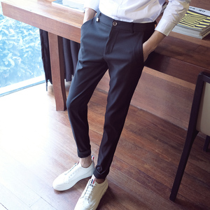 九分裤男小脚裤子修身男裤韩版西裤潮夏季2017新款男士薄款休闲裤五分裤男