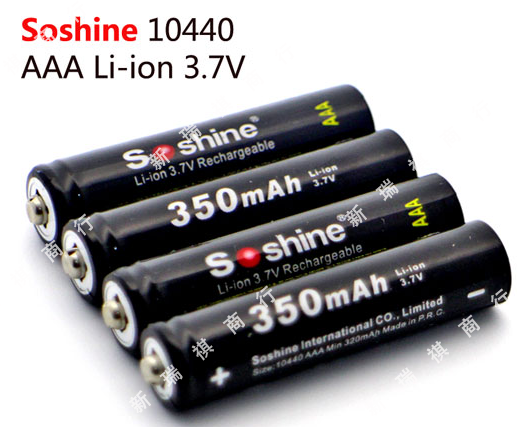 Soshine正品10440锂电池7号电压3.7v350毫安 强光手电筒 电子烟用
