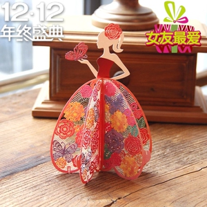 韩国精美3D立体贺卡生日感恩节礼服女孩定制创意明信片商务定制贺卡定制