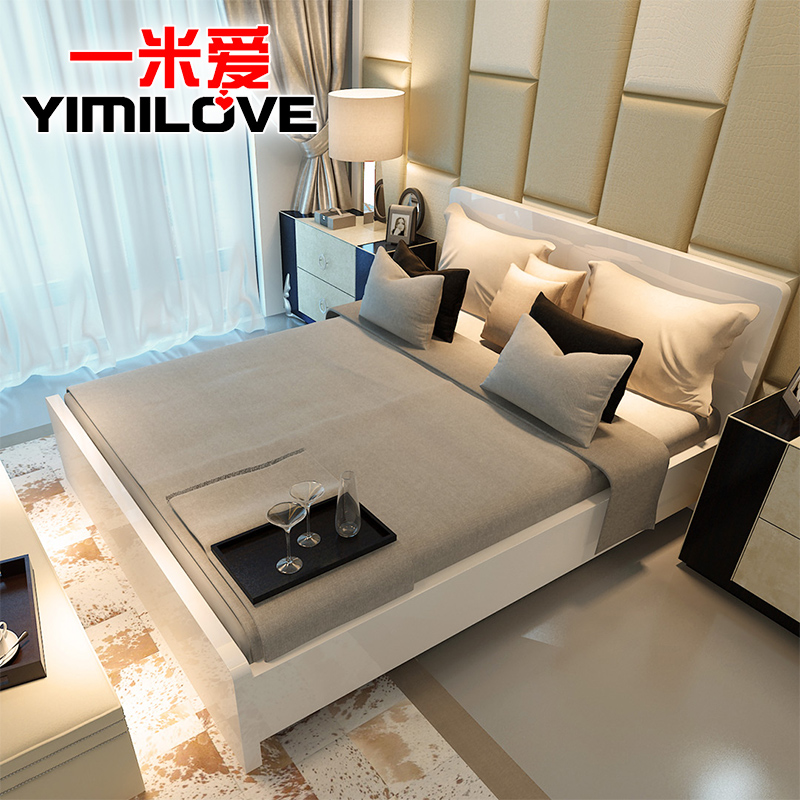 一米爱 现代简约板式床1.2米1.5米1.8米双人床榻榻米床储物高箱床