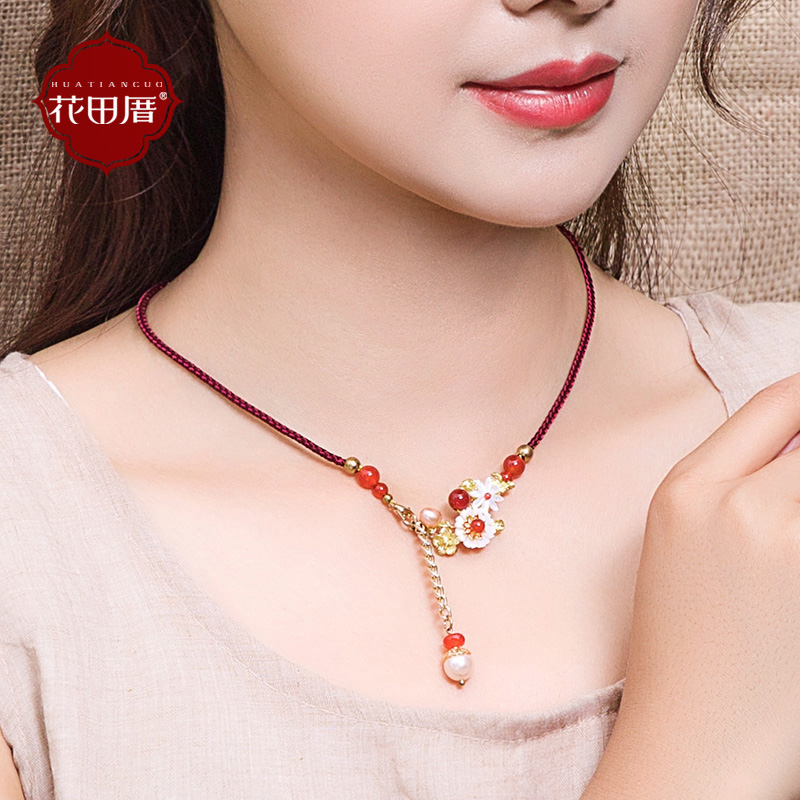 日本代淡水珍珠项链女韩版简约学生森系脖子饰品复古手工编织红