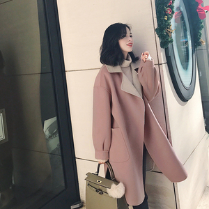 南瓜谷冬季翻领毛呢外套女中长款韩版手工双面呢子羊毛大衣MN060毛呢大衣
