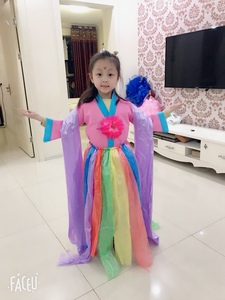 新款女童创意环保古装唐装表演服亲子走秀演出塑料袋手工diy制作