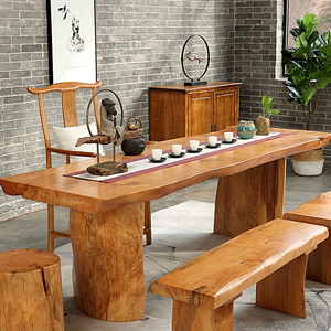新中式功夫茶桌椅组合原实木大板办公桌仿古泡茶桌茶台 span class=h>