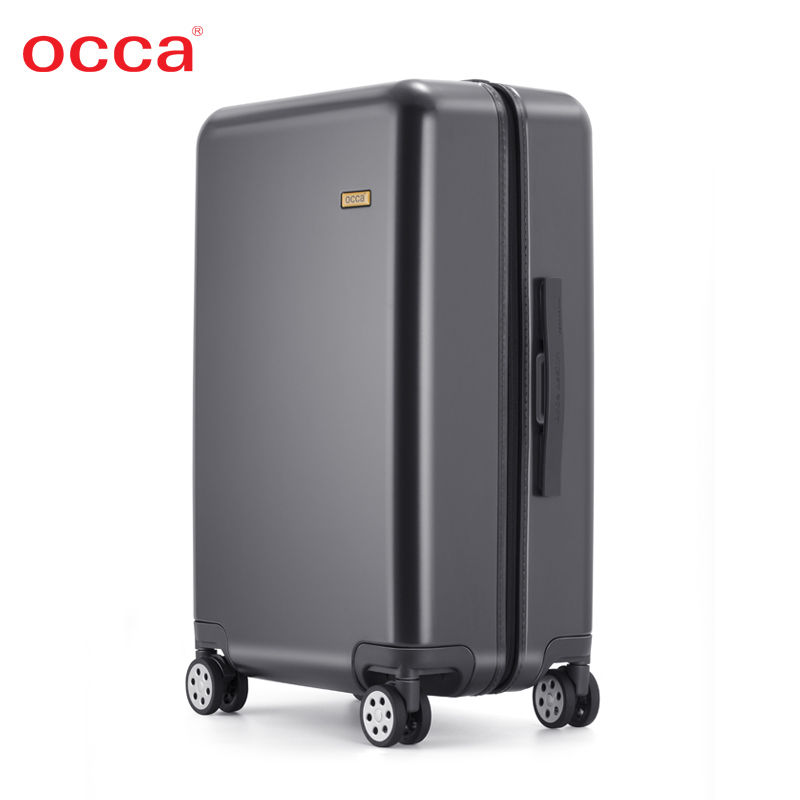 OCCA新款纯PC拉链箱男简约时尚拉杆箱女静音万向轮行李箱黑色箱子