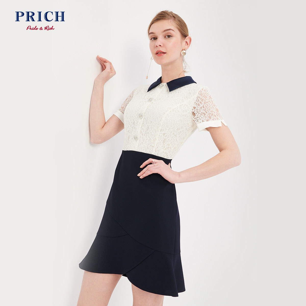 PRICH女装2019夏季新款时尚方领连衣裙甜美系人鱼裙PROW92460M